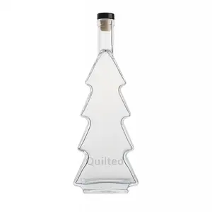 10Oz 500Ml Kerstboomvormige Glazen Drankfles Met Kurk Voor Whisky Wodka Gin Tequila Liquor Honing Ahornsiroop Opslag