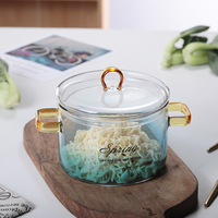 Marmite à soupe en verre borosilicate transparent de 1,5 L avec couvercle en verre, compatible induction, doubles poignées, design moderne pour