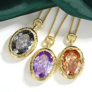 9 Vintage Style jewelry bulk Copper Gold Plated brushed Designer 18*25Oval Cut Purple Cubic Zirconia Pendant necklace for Women - Product Image 6