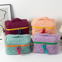 Trousse de Maquillage Pliable et Portable Grande Capacité en Polyester Léger, Personnalisable, avec Fermeture Éclair Colorée et Matelassée – Vente en Gros