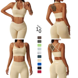 Completi da allenamento 4 pezzi 2 Design reggiseno da Yoga Sexy pantaloncini da motociclista Scrunch Leggings sportivi Set da corsa da donna tuta Activewear - Product Image 1