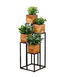 Foshan-Perchero <span class=keywords><strong>de</strong></span> hierro negro personalizado para flores, soporte <span class=keywords><strong>de</strong></span> madera para macetas - Product Image 1