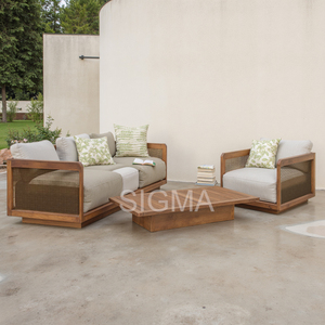 Set Divano da Esterno Sigma in Teak Moderno e Resistente, Stile Rustico, Ecologico, Impermeabile, Confortevole, in <span class=keywords><strong>Legno</strong></span> Massello, Non Pieghevole, per <span class=keywords><strong>Patio</strong></span> - Product Image 6
