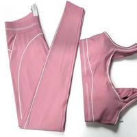 Ensemble de yoga taille haute tendance, legging côtelé sans couture extensible pour yoga et Pilates, ensemble 2 pièces pour femme, vente en gros