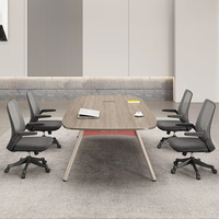 Table de Conférence Modulaire de Luxe pour Dirigeants, Table de Réunion de Bureau Moderne Haut de Gamme en Panneaux de Bois avec Pieds Métalliques pour Salle de Conseil et École (6-8 Personnes)