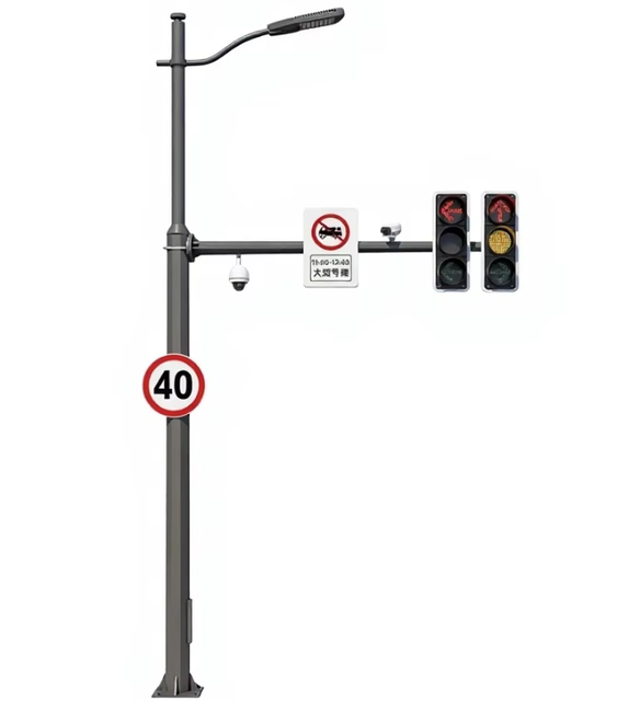 Integrated Traffic Light Pole Red/Green Signal Light CCTV Camera Hot-Dip Galvanized Steel Road Safety Multi-Function Pole