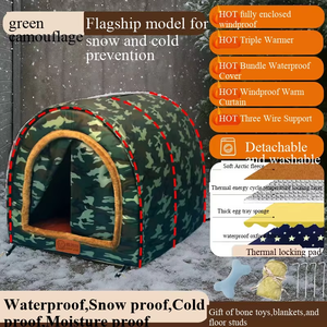 Perrera grande para mascotas al aire libre para perros, casa cálida de invierno para perros con cortina de puerta lavable extraíble para gatos, jaula para mascotas en embalaje de cartón - Product Image 5