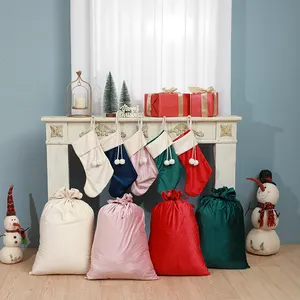 Рождественский чулок для сублимации, оптовая продажа, бархатные чулки с помпоном, пустые рождественские чулки