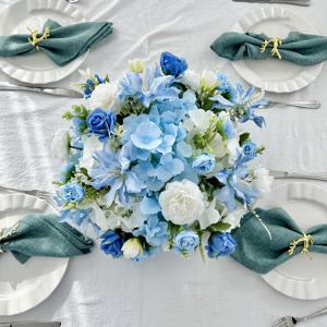 Arreglo Floral Artificial Clásico Azul y Blanco, Hecho a Mano, de Alta Simulación, Centro de Mesa para Bodas - Product Image 5