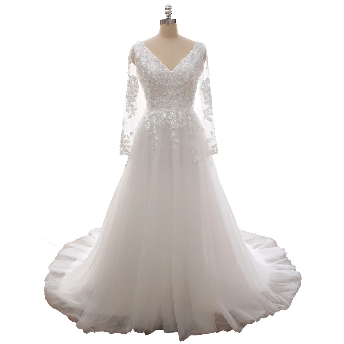 Ivory V Front V Shape Back Lace Top Tulle Skirt Short Tail Wedding Dresses for brides wholesale plus size dresses