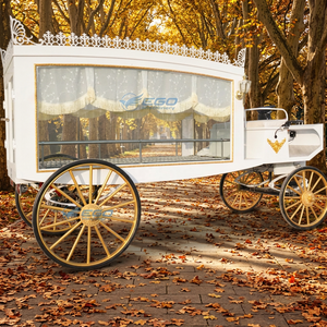 Charrette funéraire à quatre roues de haute qualité, blanche, électrique/à chevaux, avec roues dorées, personnalisable - Product Image 1