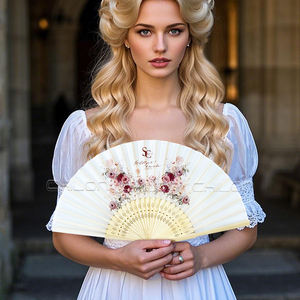 กระดาษไม้ไผ่พับได้พิมพ์ลายเองพัดกระดาษแกะสลักภาพวาดดอกไม้บนผ้าโปรโมชั่นของขวัญโปรดปราน - Product Image 1