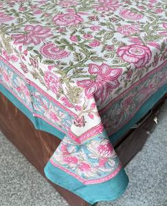 Mantel Floral de algodón con estampado de bloques hechos a mano de 60x90 pulgadas de la mejor calidad, cubierta de tamaño completo para bodas y fiestas - Product Image 1