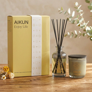 Aikun Custom 120ml Smoke Glass Cylinder Bottle Gold Water Transfer Logo Book Box <b>Reed</b> <b>Diffuser</b> Candle Set <b>For</b> Decor Stores - Product Image 1