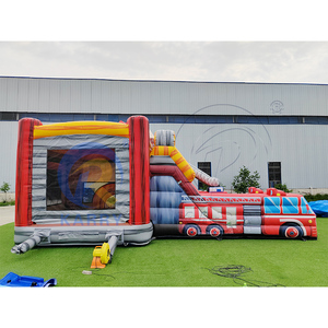 Combo de Obstáculos Inflables con Temática de Camión de Bomberos, Tobogán Inflable con Temática de Rescate de Bomberos para Niños, Alquiler Comercial para Carnavales al Aire Libre - Product Image 5