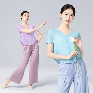 Hauts de <span class=keywords><strong>danse</strong></span> moderne <span class=keywords><strong>classique</strong></span> pour femmes chemisiers d'entraînement de ballet respirants à col en V pour adultes - Product Image 3