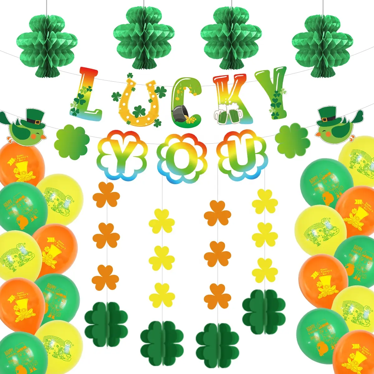 Umiss Paper decorazioni per la festa di san patrizio con trifoglio a nido d'ape Lucky You Banner palloncini ghirlanda di trifoglio per la festa irlandese