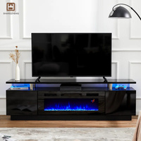 Gabinete de TV de moda Premium Base blanca con iluminación LED azul con decoración de chimenea