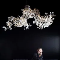 Lustres LED personnalisés Feuille de ginkgo Fleur Design Intérieur Hall d'hôtel Décoration de villa Grand projet Nouveau produit Centre commercial en fer