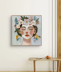 Póster Artístico Personalizado Ecológico e Impermeable, con Diseño de Retrato de Mujer en Acuarela, Guirnalda Floral, para Decoración de Pared - Product Image 2