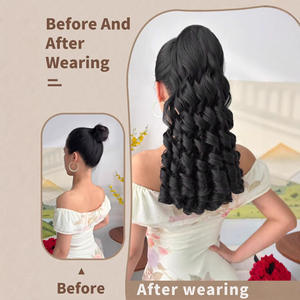 Py771 125 Perruque queue de cheval synthétique bouclée 20 pouces, grandes ondulations, extension de cheveux sans colle avec cordon de serrage pour femmes - Product Image 3