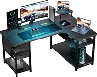 Bureau d'ordinateur en forme de L style fibre de carbone AJUNION, bureaux de maison et de bureau, bureau de jeu avec tiroirs, hauteur de l'étagère réglable