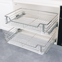 Panier de rangement coulissant pour armoire, égouttoir à vaisselle à 2 niveaux en fil chromé, support à ustensiles pour meuble de cuisine inférieur