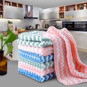 <span class=keywords><strong>Lingette</strong></span> cationique en microfibre corail polaire absorbant rayé essuie-mains sans huile vaisselle cuisine nettoyage <span class=keywords><strong>lingette</strong></span> chiffon à récurer - Product Image 2