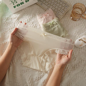 Wholesale Women's Solid Knitted Hipster <b>Lace</b> Panties Mid-Rise <b>Elastic</b> Waistband Lightweight Everyday Underwear - Product Image 1