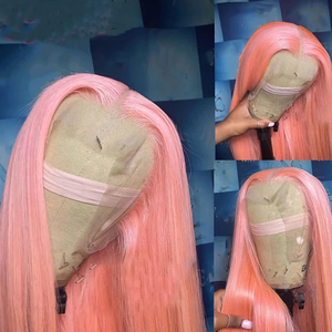 Parrucca anteriore in pizzo rosa per capelli umani da donna lunghi lisci personalizzati colorati rosa capelli umani HD chiusura in pizzo trasparente parrucche - Product Image 2