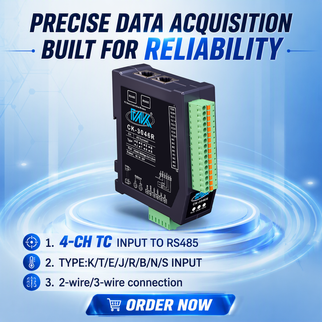 Full Isolated 4-Channel K-Type Thermocouple Module with RS485 Modbus RTU Output Remote IO Module