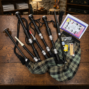 Obexa - Gaita de celtas escocesa de tamaño completo Highland Great Bagpipe en 45+ Tartans, tipo corneta, con monturas plateadas, modelo de madera negra OBB-299233 PK - Product Image 2