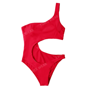 Ensemble 2 pièces sexy pour femme, maillot de bain asymétrique à taille haute, imperméable et à séchage rapide, 100 % polyester - Product Image 3