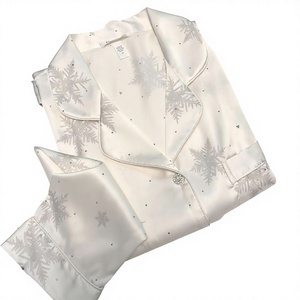 Elegant Women Satin Robe Full Length Long Sleeve Winter/Spring <b>Snowflake</b> Print Rhinestone <b>Decorated</b> Turn-down Collar Breathable - Product Image 1