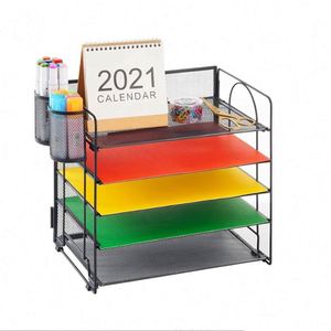 5-Trays Desktop File Organizer with <b>Pen</b> Holder Letter Tray Paper Organizer with Drawer and <b>Pen</b> Holders Mesh Office Supplies - Product Image 3