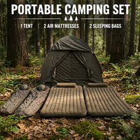 Tente dôme camouflage portable quatre saisons Oxford 2x2m + 2 sacs de couchage + 2 matelas pneumatiques gonflables - Tentes de camping en plein air
