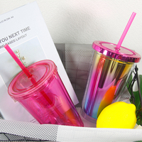 Vaso de Plástico con Logotipo Personalizado, Tipo Globo de Nieve, Ecológico, Transparente, con Pajita de Plástico AS/PS, Vaso para Bebidas Frías con Tapa y Pajita