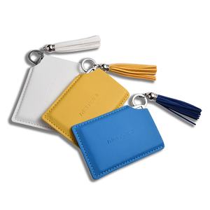 French Modern Crushed Diamond Shape Unique <b>Rectangle</b> Beauty Silver Pocket <b>Mirror</b> with PU Sleeve - Product Image 2