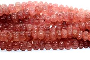 AA Quality strawberry quartz carved roundels 40 cm strand 7-11 MM Size approx - Product Image 6