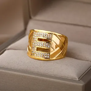 时尚复古饰品锆石水钻镀金字母戒指精品铜戒指女男士母亲节礼物