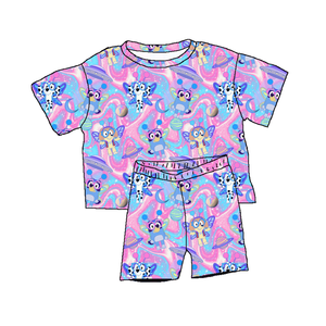 Ensembles de vêtements pour bébés et enfants 2026 : <span class=keywords><strong>T</strong></span>-shirts amples et shorts cyclistes 2 pièces en tissu bambou personnalisé à imprimé floral et manches courtes - Product Image 3