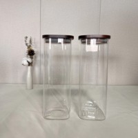 Lot de 2 pots en verre carrés épais avec couvercle en bambou, sans BPA, hermétiques, pour le stockage alimentaire et les cadeaux, faible MOQ