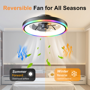 19.7" Modern <b>RGB</b> Ceiling Fan with Lights, Flush Mount Low Profile Fan with Remote & APPDimmable 3000-6500K LED for Bedroom Black - Product Image 6