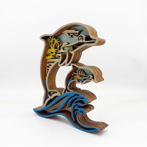 Uionen - Adornos de Madera Tallada con Forma de Delfín, Estilo Oceánico, Decoraciones para el Hogar y la Oficina - Product Image 2
