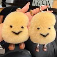 Porte-clés pendentif en peluche doux et léger en fourrure de lapin Rex, motif petite pomme de terre de dessin animé, jouet et ornement de sac