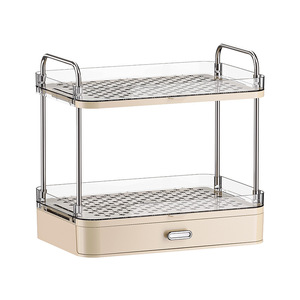 Home Desktop Storage Rack 2 Tier Creamy Yellow Multi Functional Kitchen Cup Organizer Draining Tray - Product Image 3