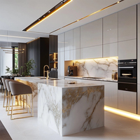 Armoire îlot de cuisine personnalisée avec rangement, design luxueux pour la maison et le commerce, dessus en quartz, style moderne intégré