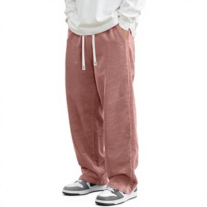 Pantalones Deportivos de Pana Rosa para Hombre, Cintura Elástica con Cordón, Estilo Casual, Bolsillos Laterales, Transpirables, para Otoño - Product Image 1
