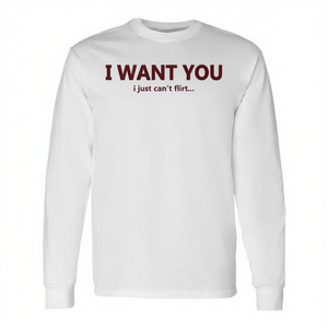 Camiseta de manga larga con cuello redondo de algodón unisex para adultos con la frase 'Quiero a ti, pero no puedo coquetear', promocional - Product Image 2