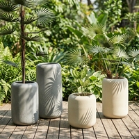 Pot Tanaman Silinder Tinggi dengan Lubang Drainase, Ramah Lingkungan, Terbuat dari Fiber Clay, untuk Luar Ruangan, Rumah, Taman, Balkon